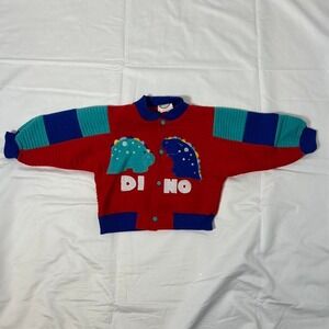 Red & blue knitted dinosaur sweater hush up‎ vintage 18M #kidcore #dino